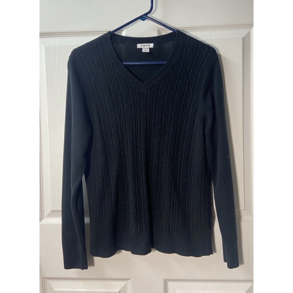 Hampshire Studio Sweater  Womans Size Large Cable Knit V Neck Pullover Casual